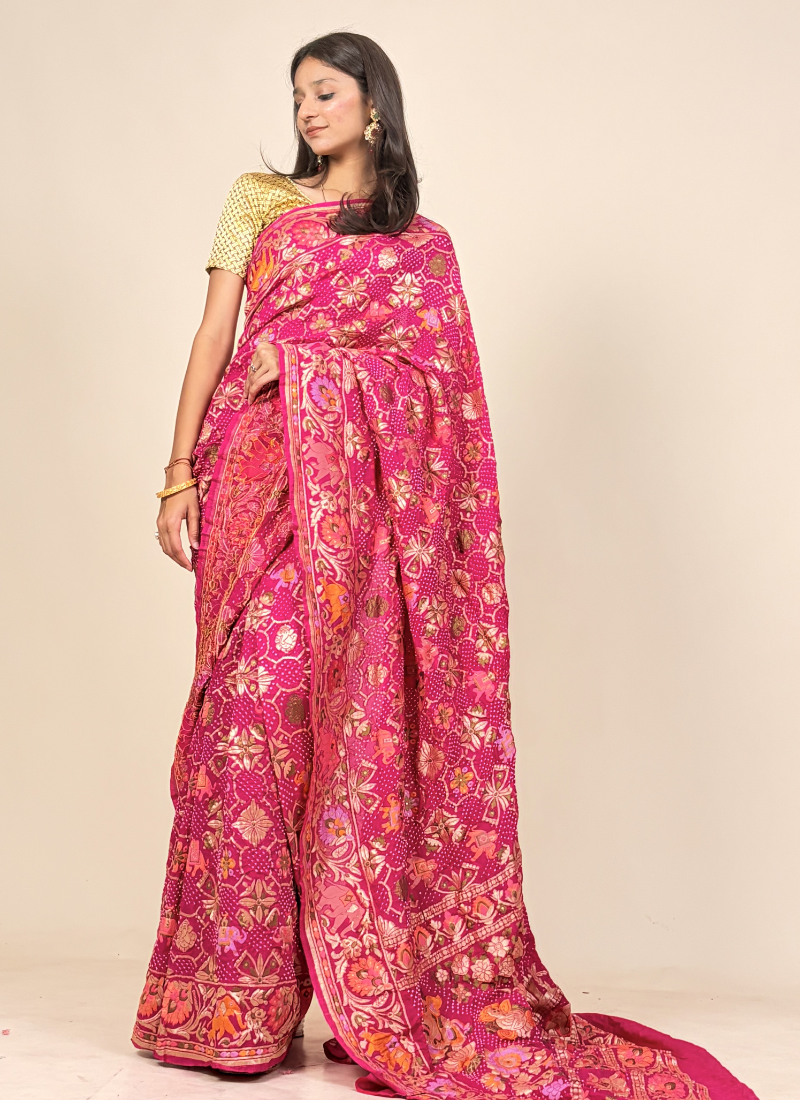 Handwoven Kadva Zari Chauthera Saree