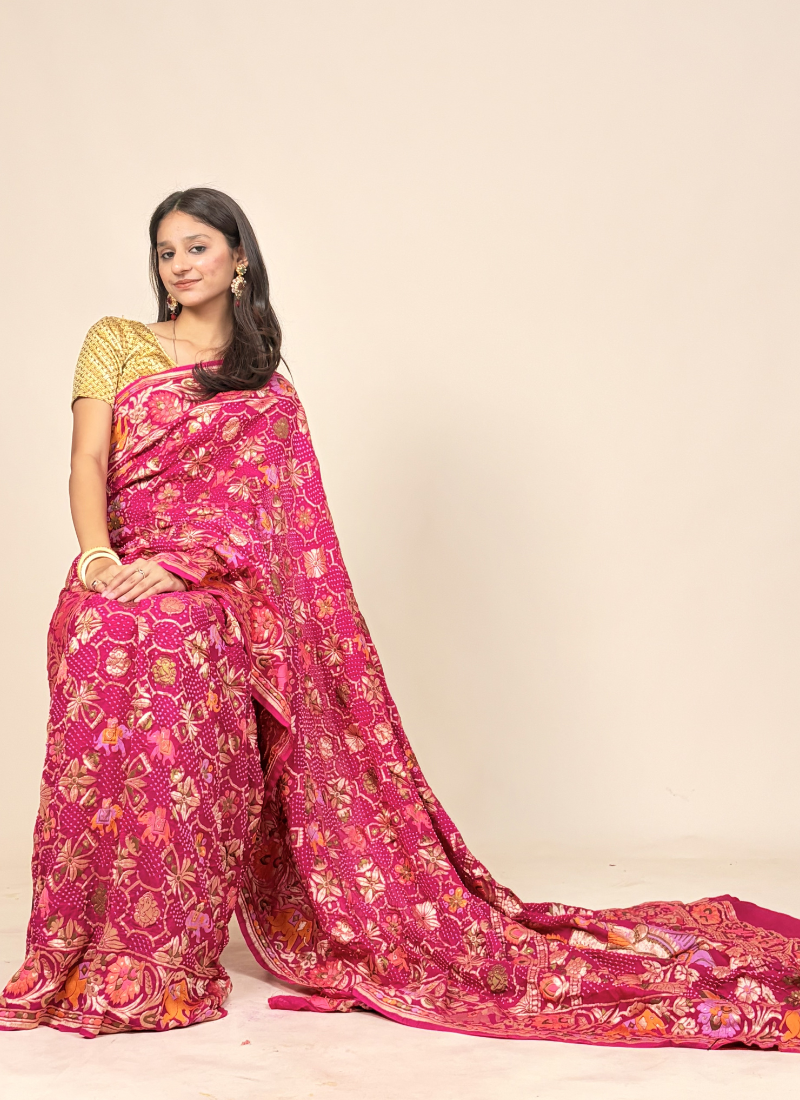 Handwoven Kadva Zari Chauthera Saree