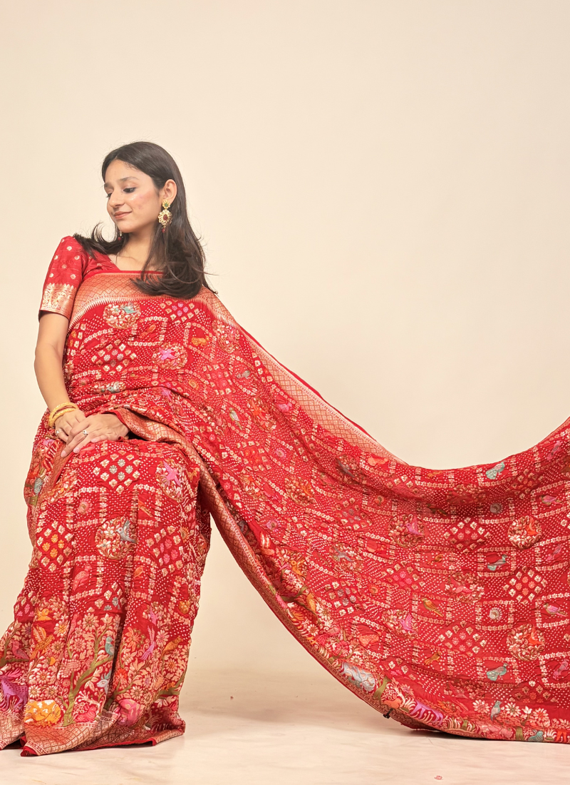 Handwoven Kadva Zari Chauthera Saree