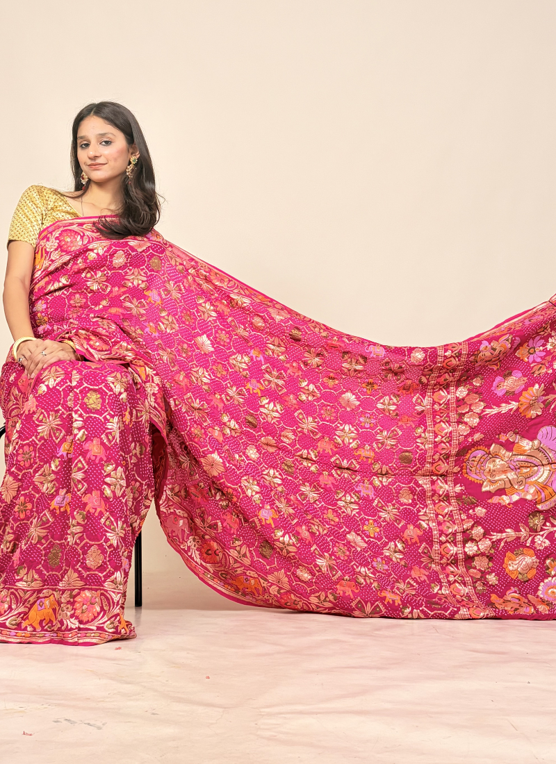Handwoven Kadva Zari Chauthera Saree