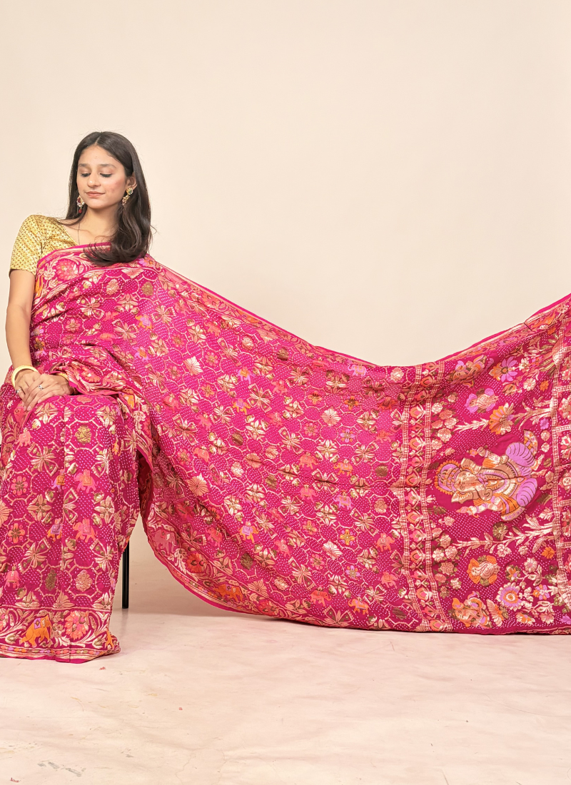 Handwoven Kadva Zari Chauthera Saree